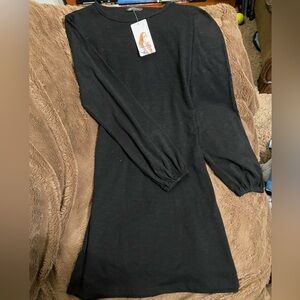 Black Long Sleeve Midi Dress With Bow Tie